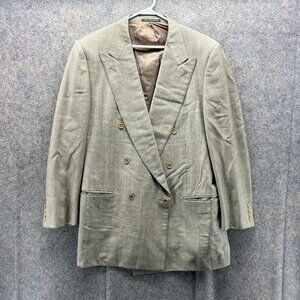 Ermenegildo Zegna Blazer Mens 44R Beige Jacket Trofeo Wool Double Breasted Coat